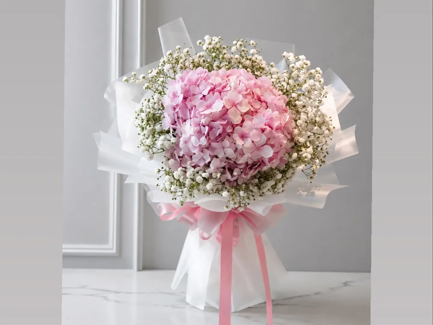 Hand Bouquet Pink Hydrangea