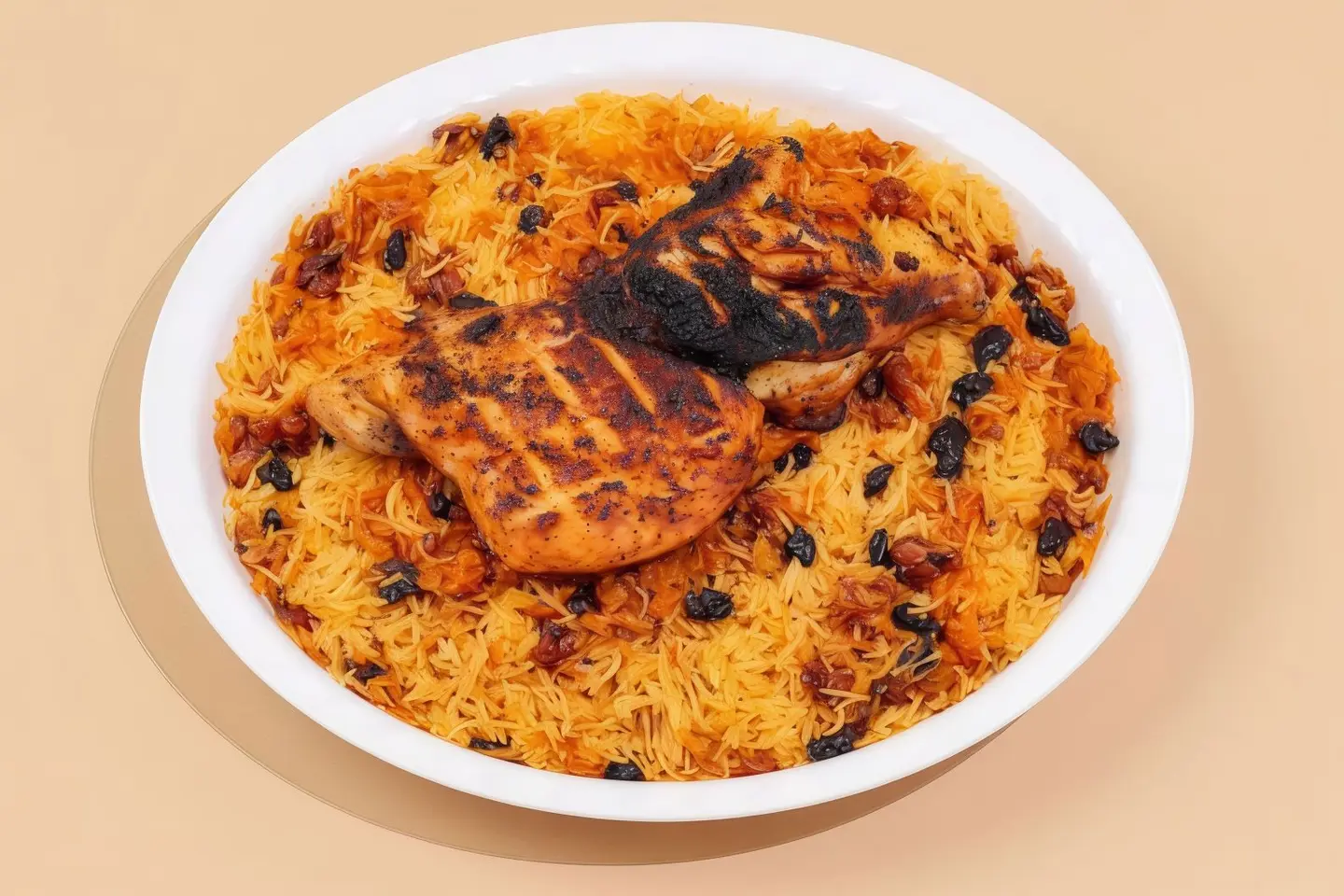 نص حبة دجاج على الفحم مع رز