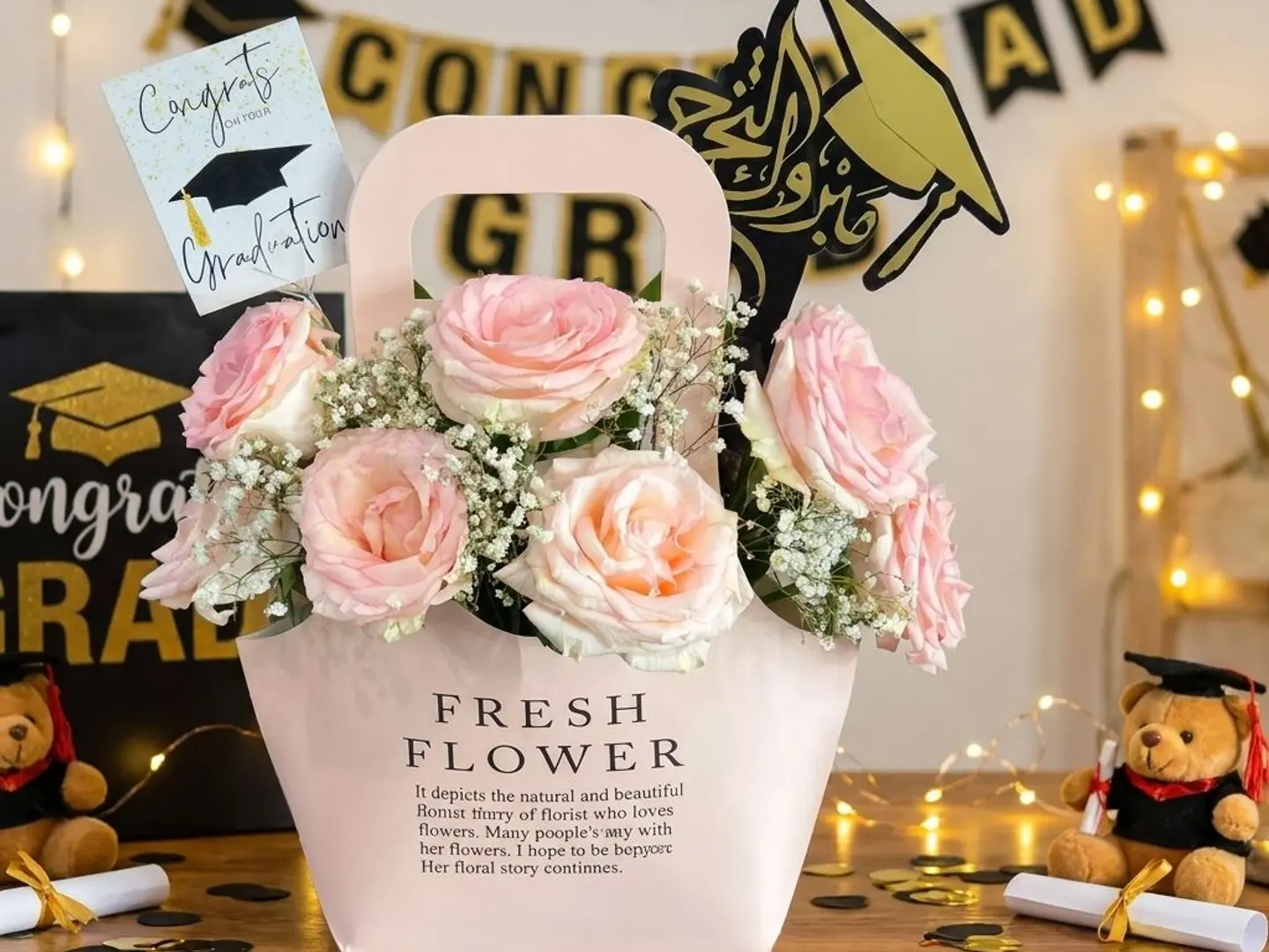 Fresh Flower Pink Graduation Basket