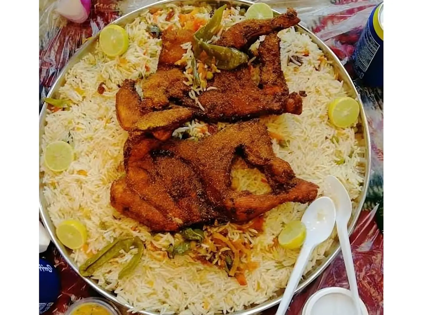 Fried Chicken Piece Served With Rice