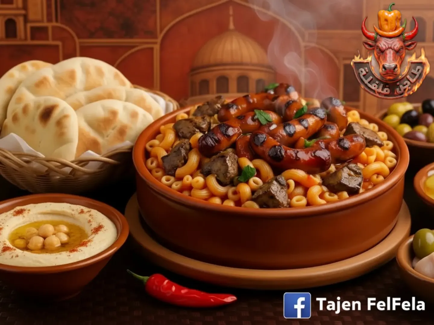 طاجن جامبو مكرونة سجق وكبدة