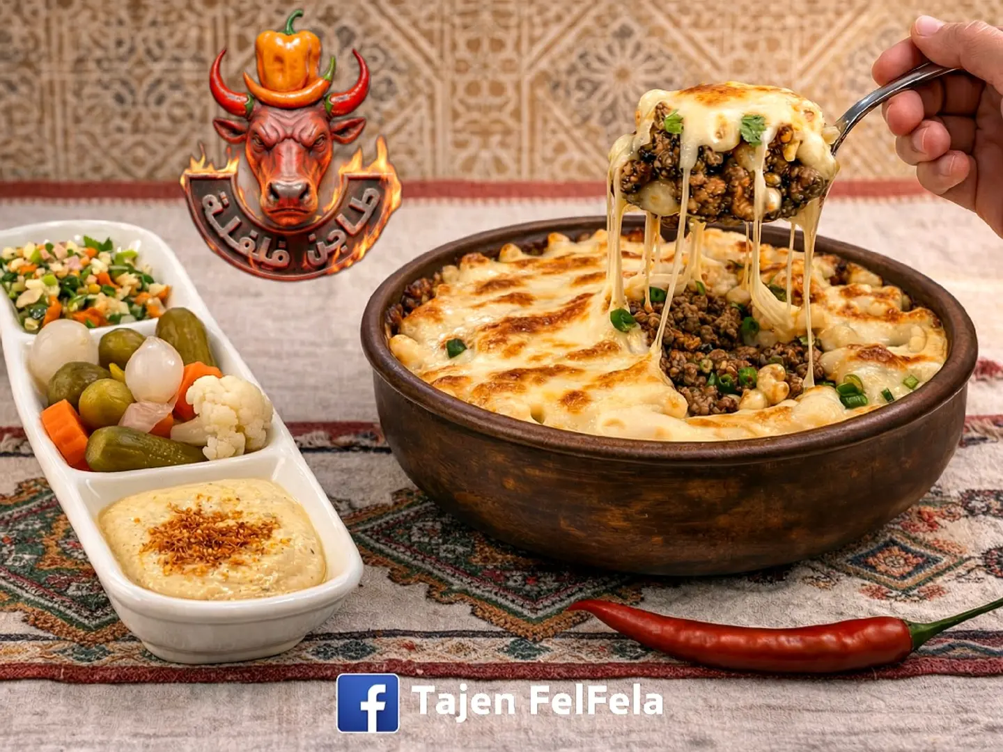 مكرونة بشاميل باللحمة مع موزاريلا