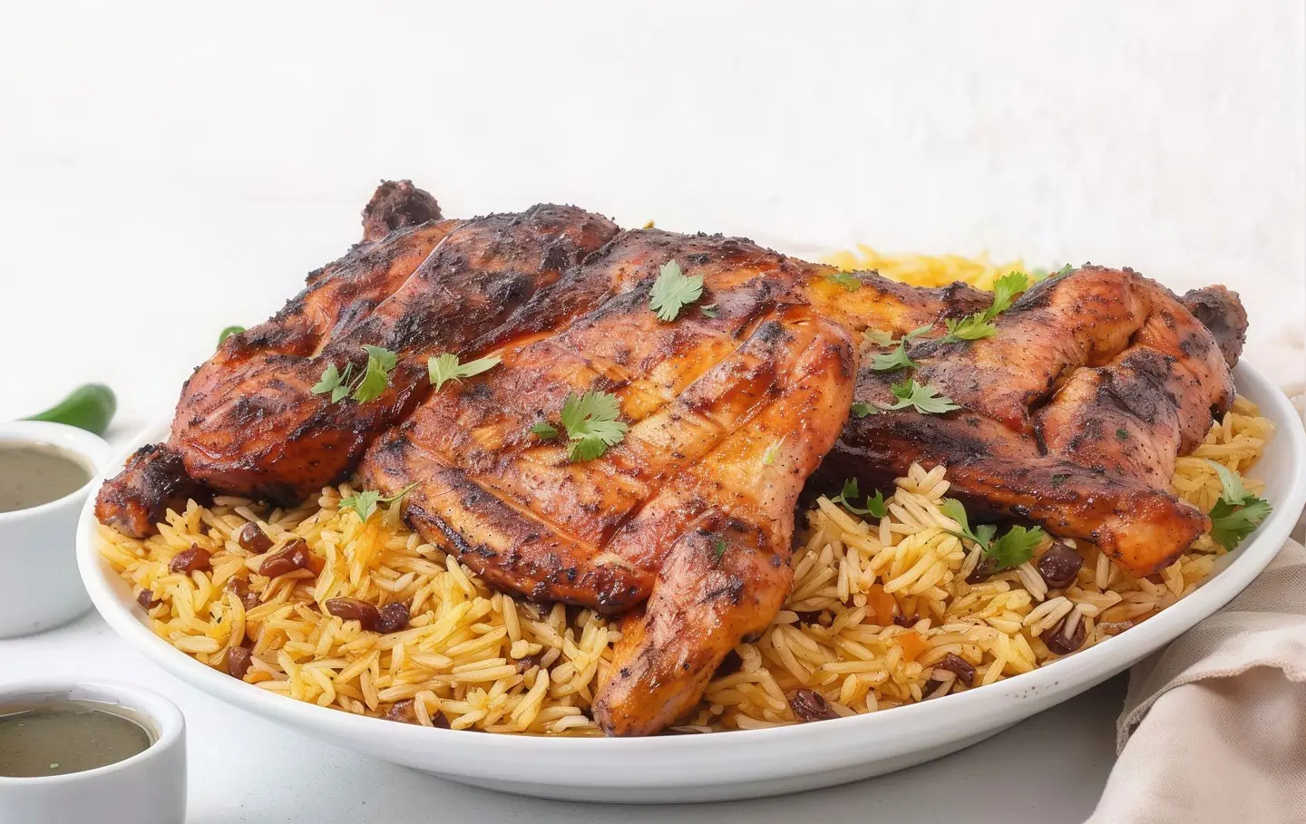 حبة دجاج على الفحم مع رز
