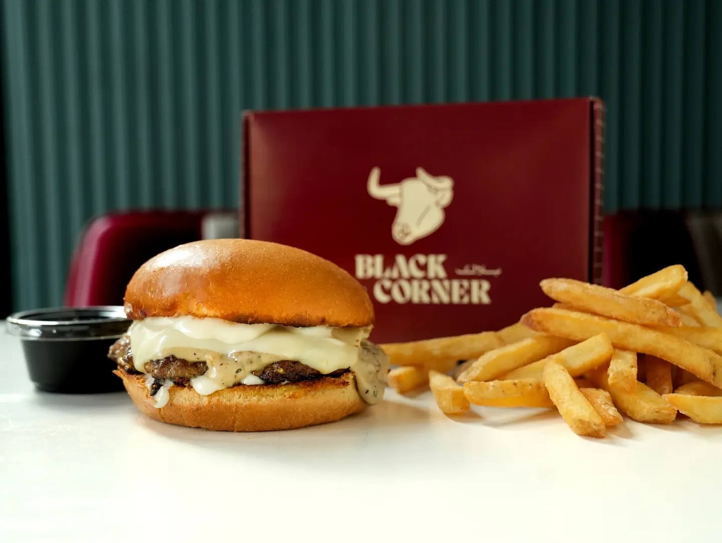 Box Mushroom Swiss Beef Burger