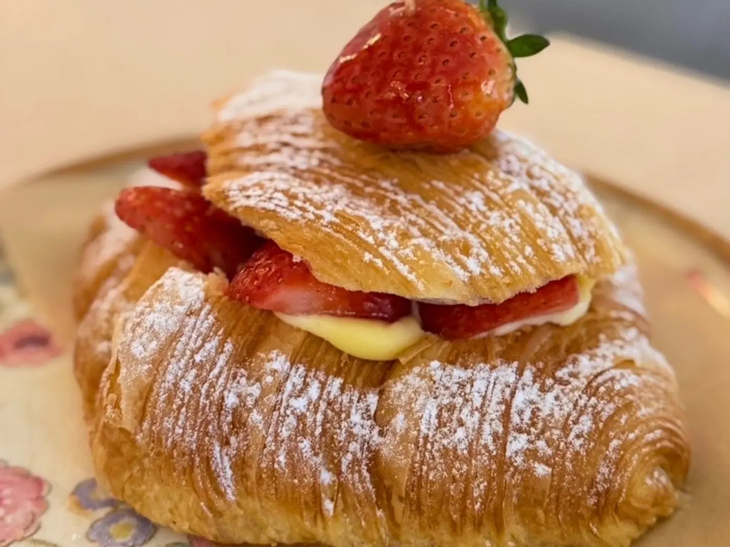 Croissant Filled With Pastry Cream And Strawberries