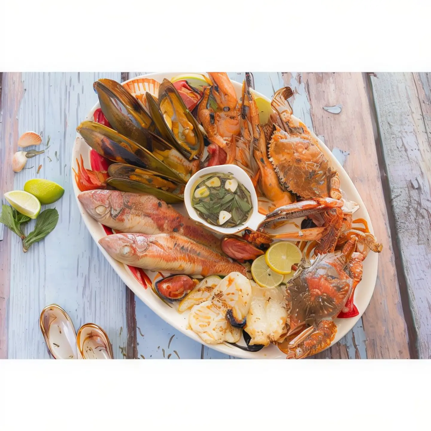 صحن سي فود وسط