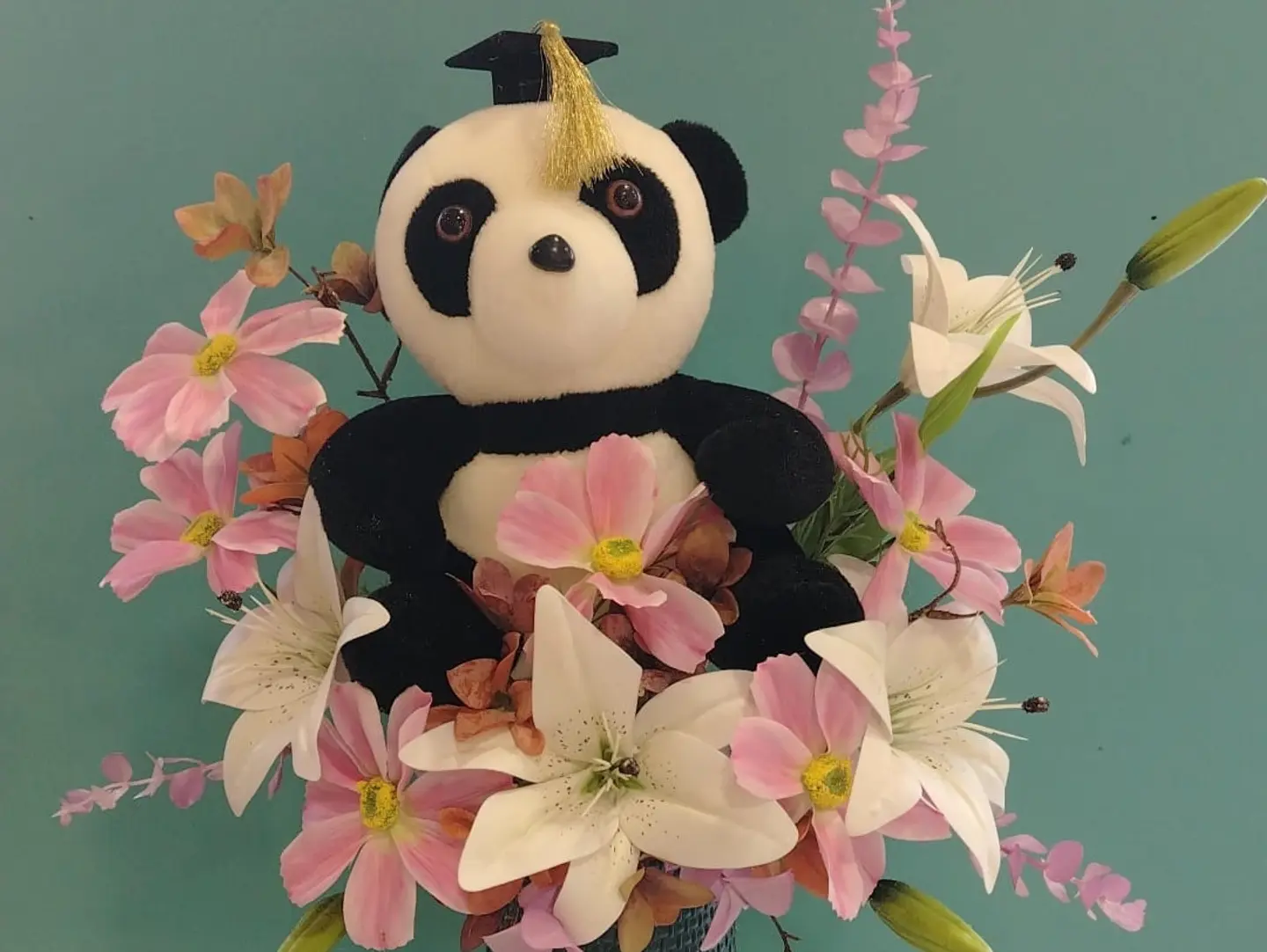 Graduation Vase With Teddy Bear