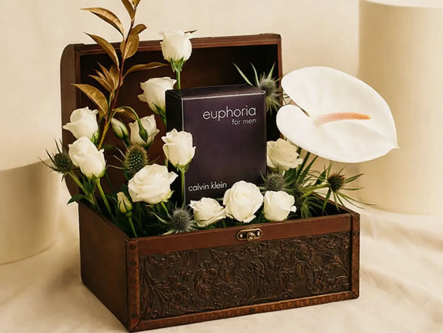 Euphoria Calvin Klein Cool Edt 100 Ml For Men In White Roses Box