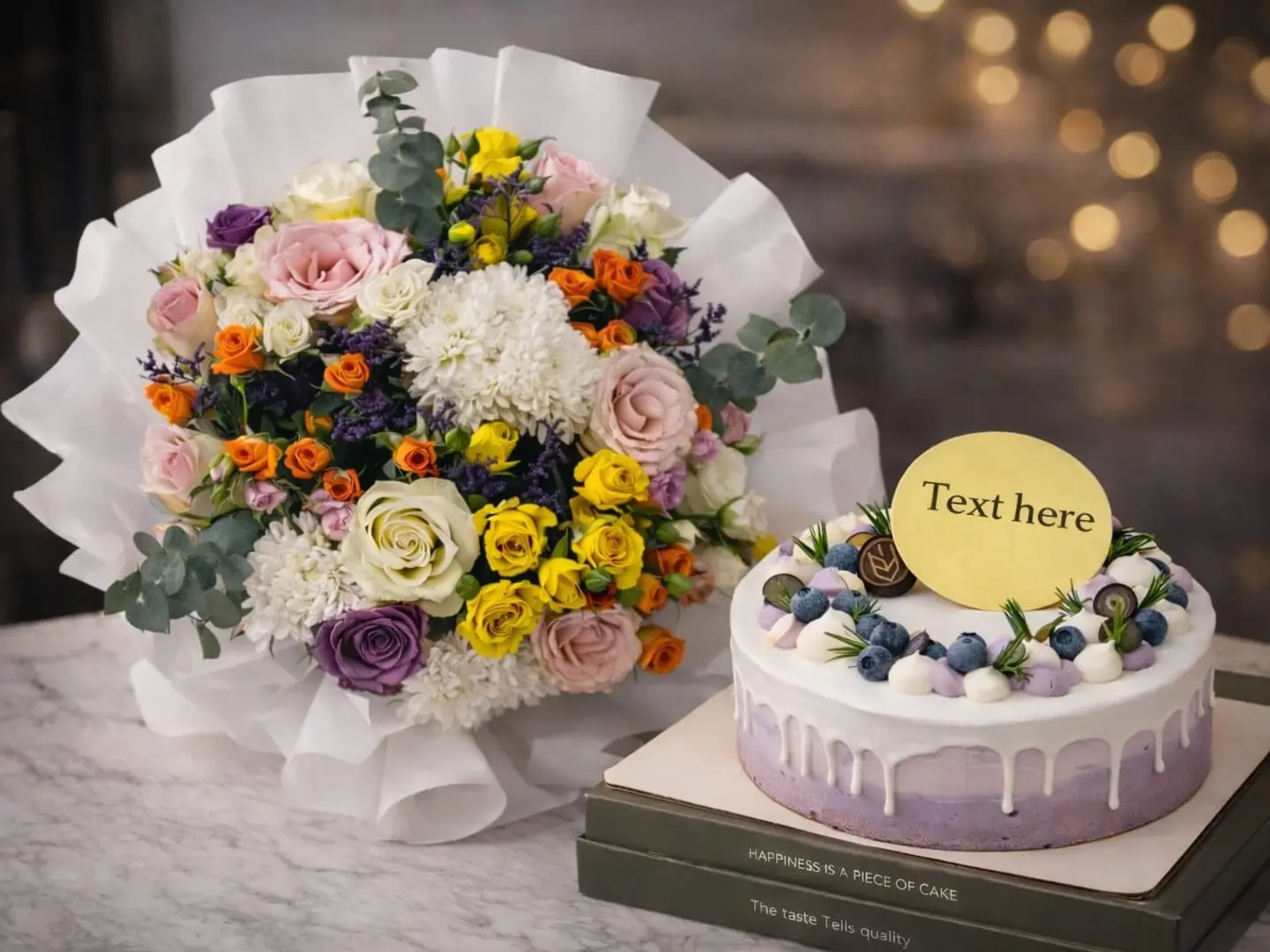 Blueberry Lemon Cake With Eid Festive Bouquet