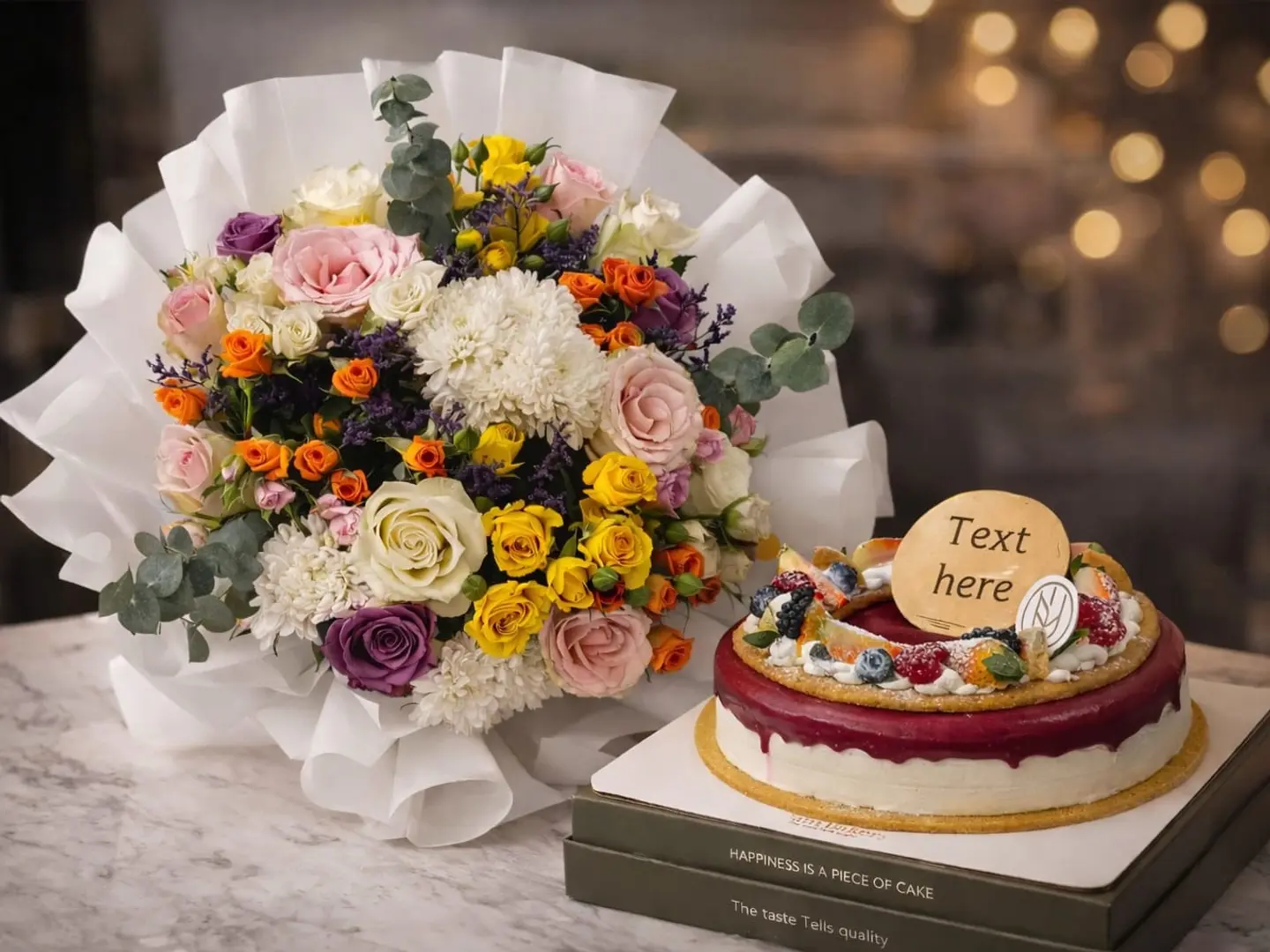 Crunchy Berry Cake With Eid Festive Bouquet