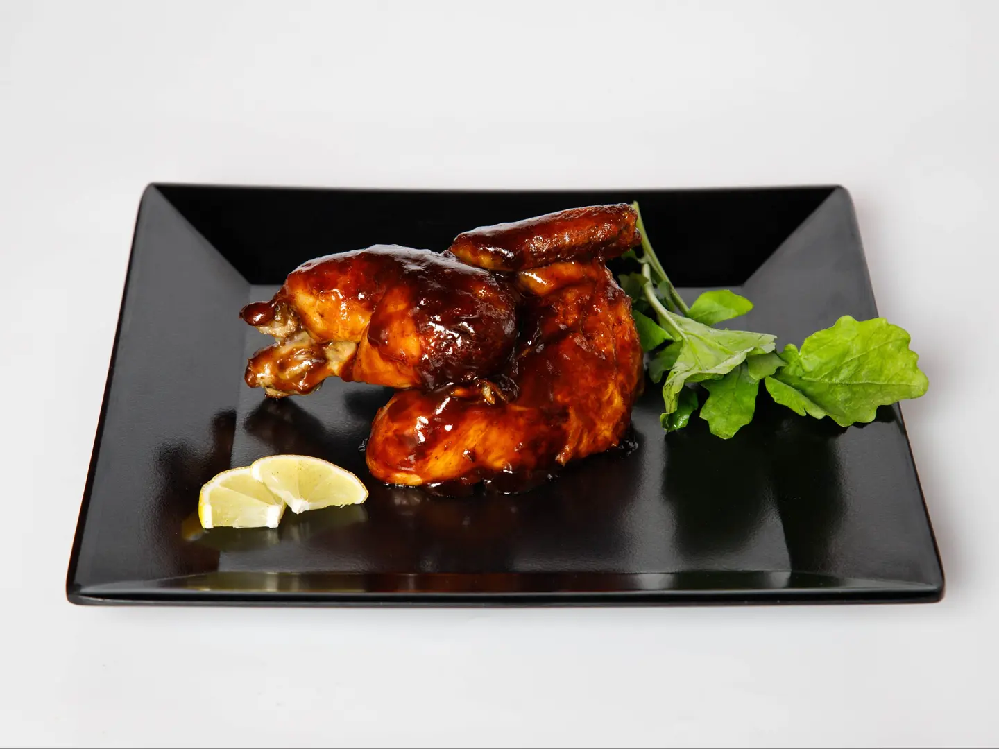 Half Chicken Cooked On Wood Plain With Barbecue Sauce