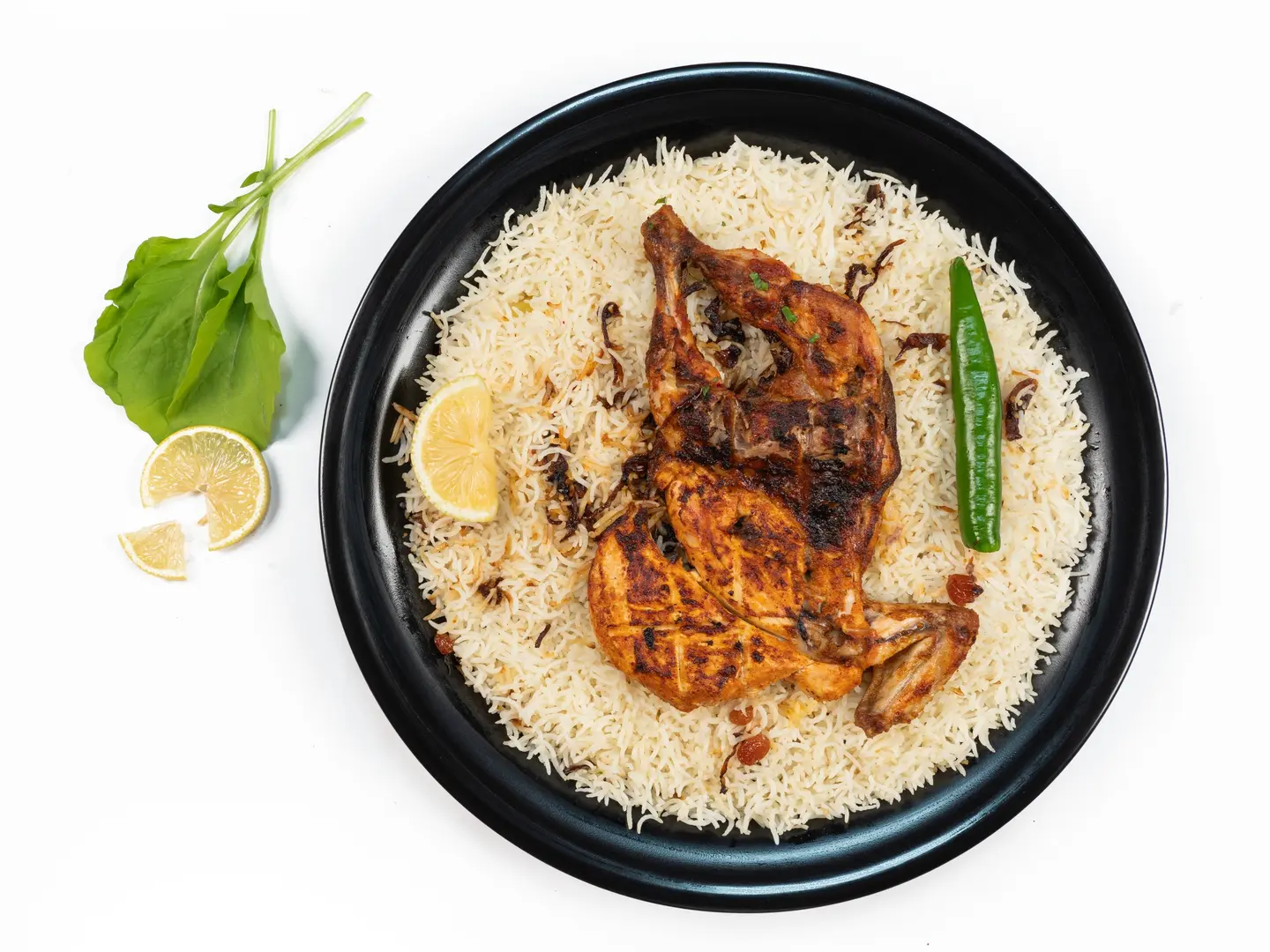 نص دجاج على الفحم مع رز