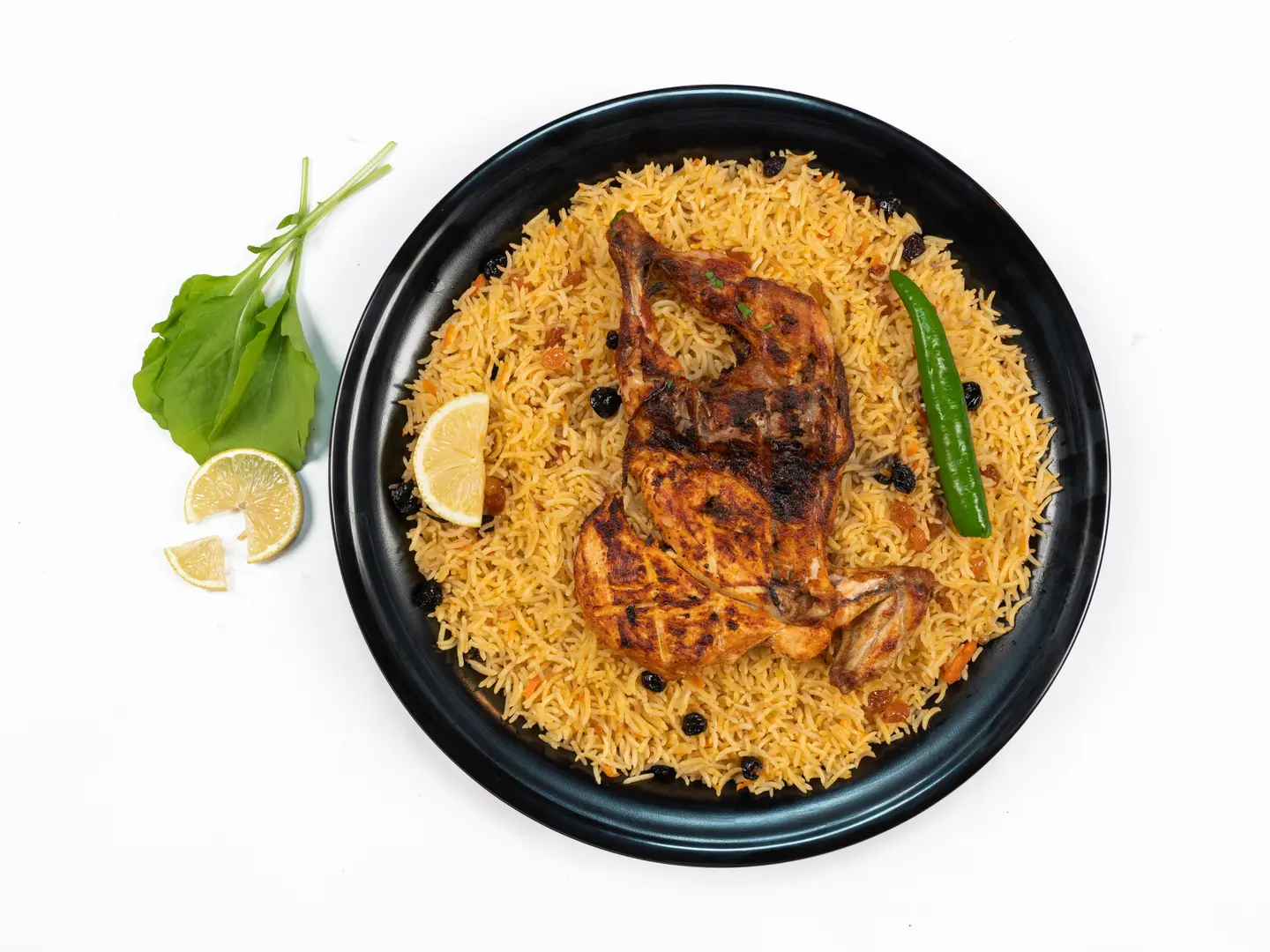نصف دجاج الفحم مع أرز
