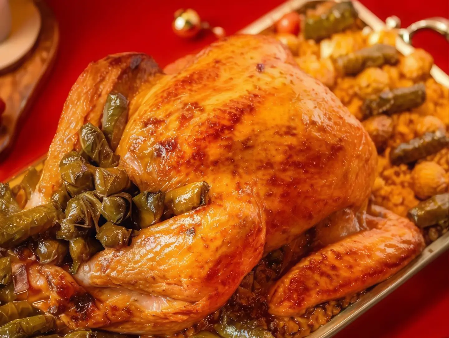 ديك رومي علي محشي ورق عنب