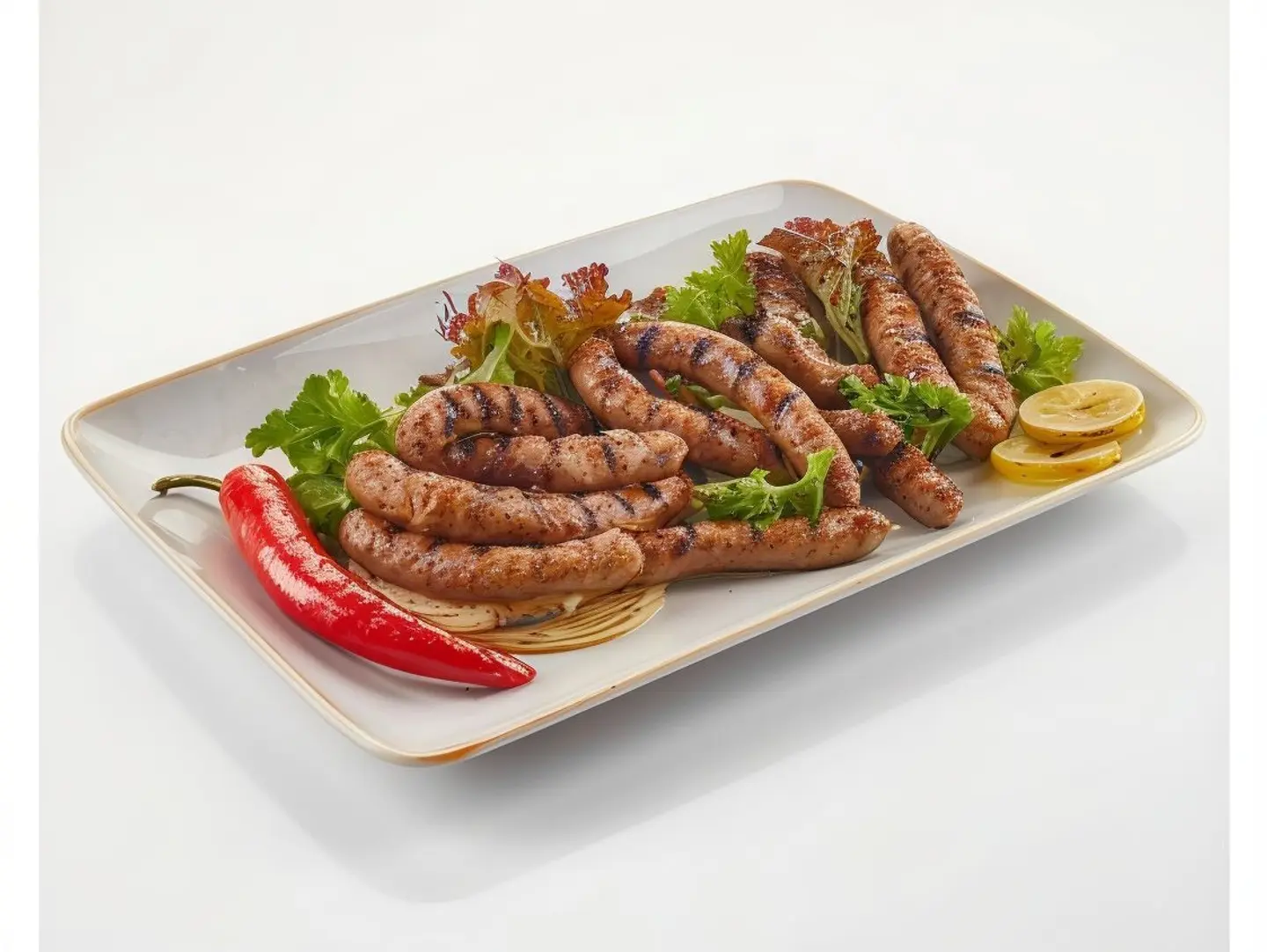 Grilled Sausage With Sauce And Egyptian Bread