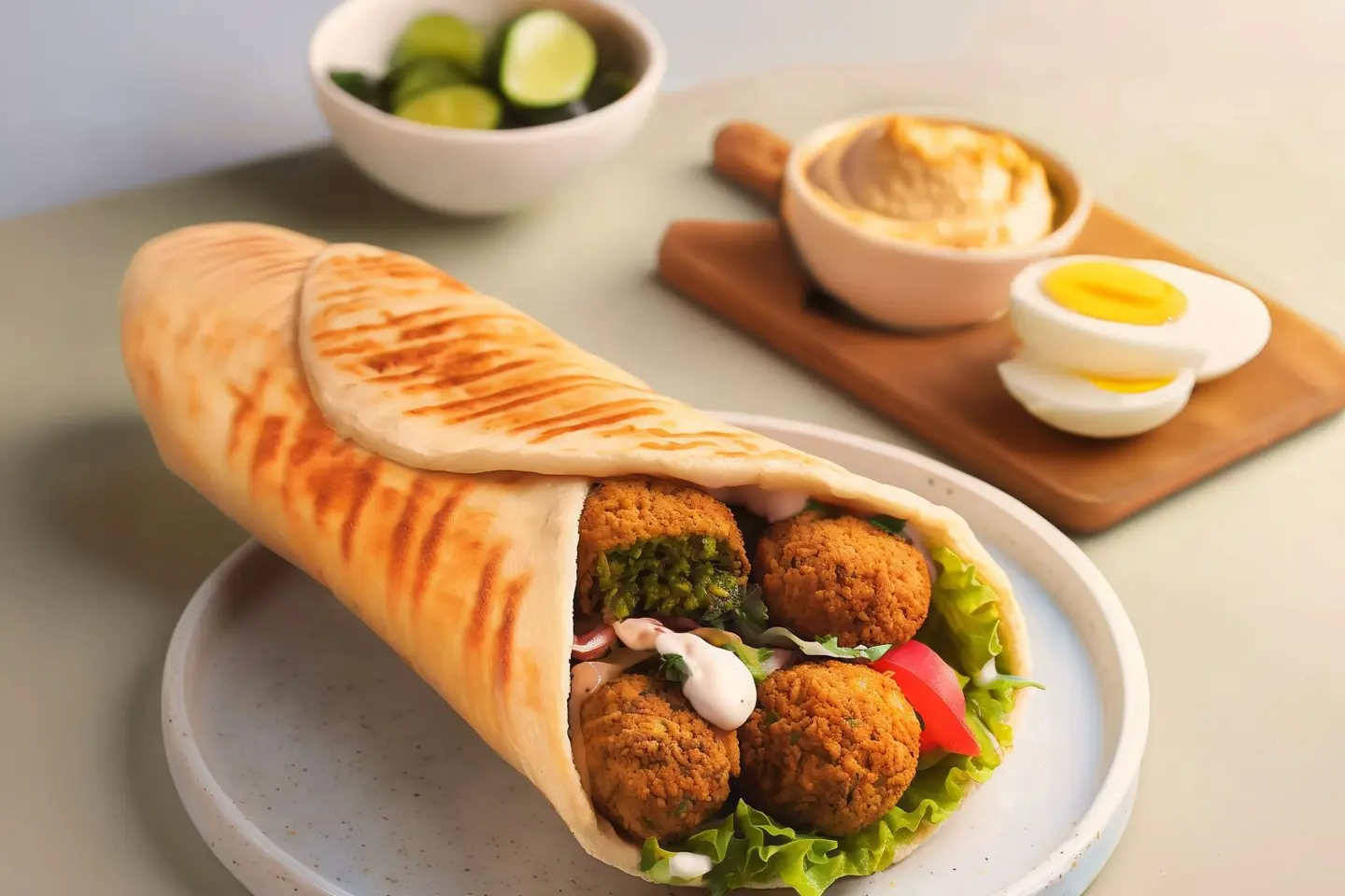 Falafel Sandwich With Hummus And Eggs