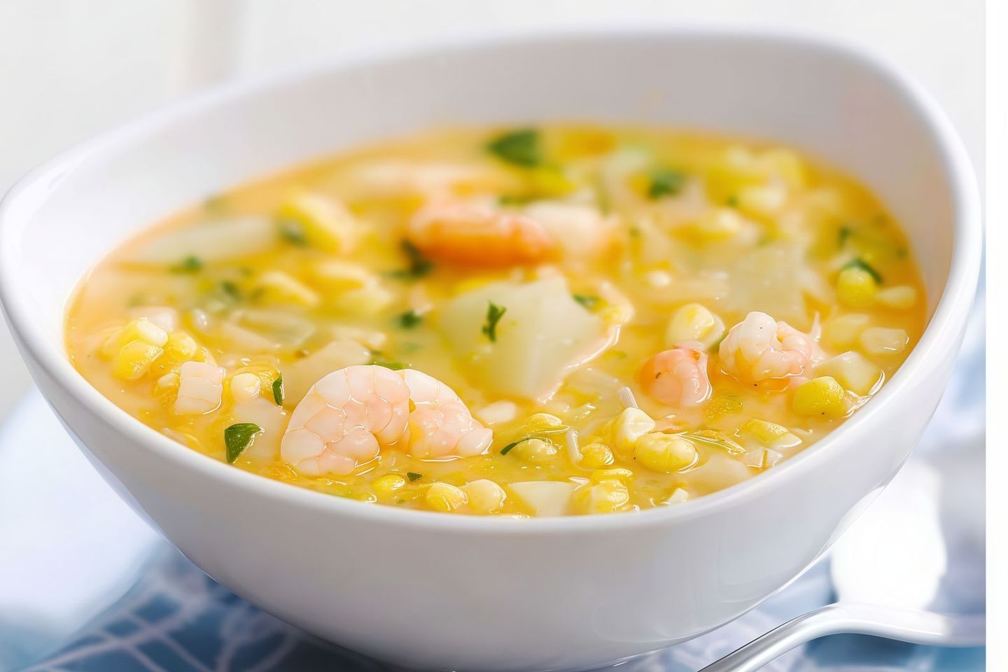Sweet Corn With Prawns Soup