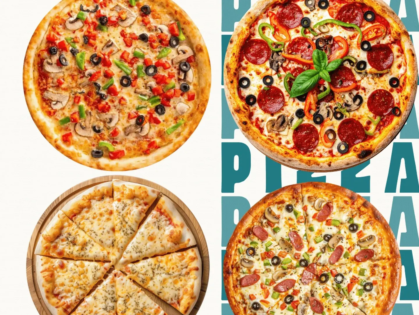 عرض اربع حبات بيتزا مشكل