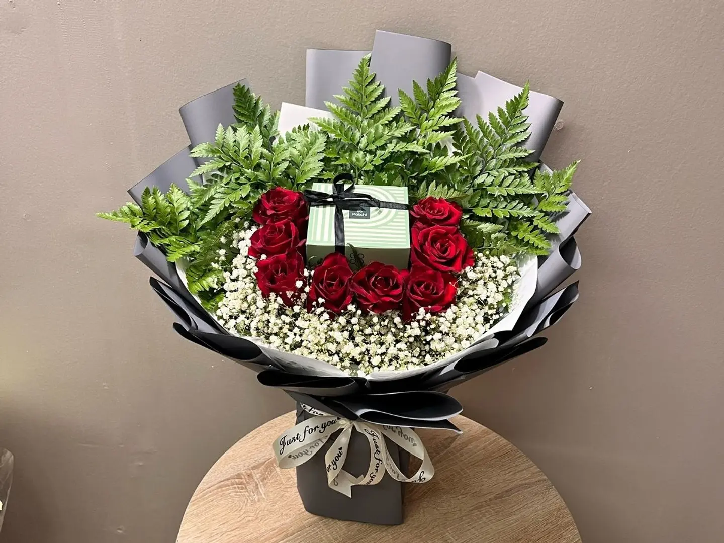 Red Rose Bouquet With Patchi Chocolate Wrapping