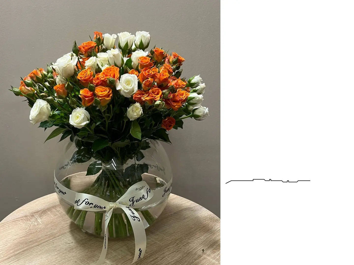 Baby Rose Bouquet In Orange And White Vase
