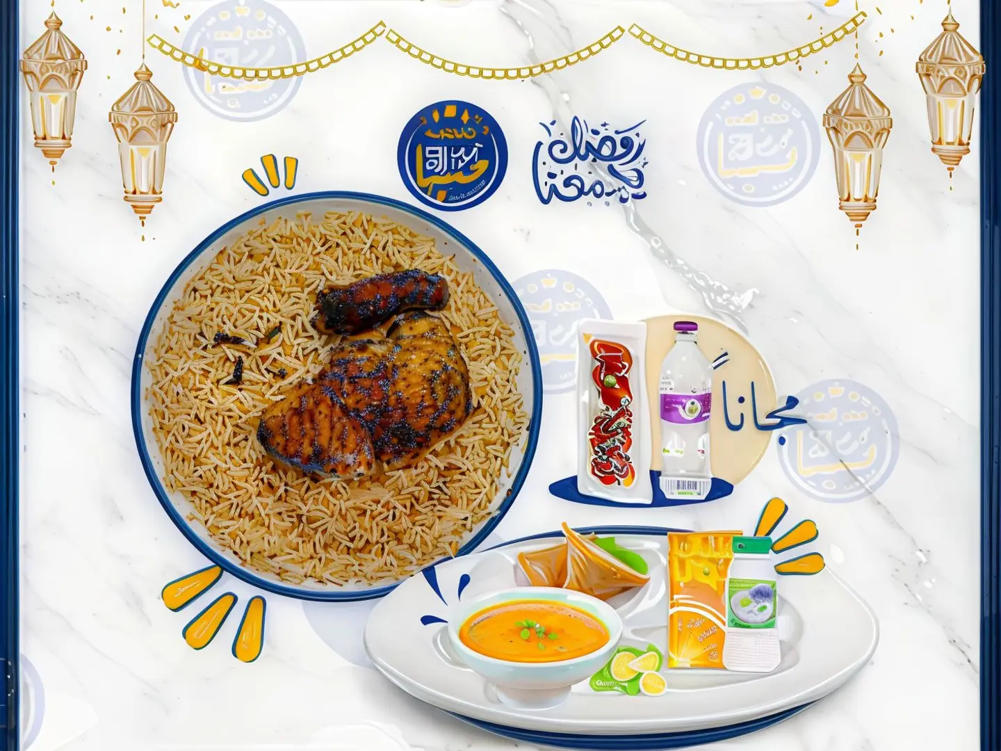 Quarter Grilled Chicken With Rice (2 Meat Sambusas   Soup   Yogurt   Juice (Tamaroo Water Free))