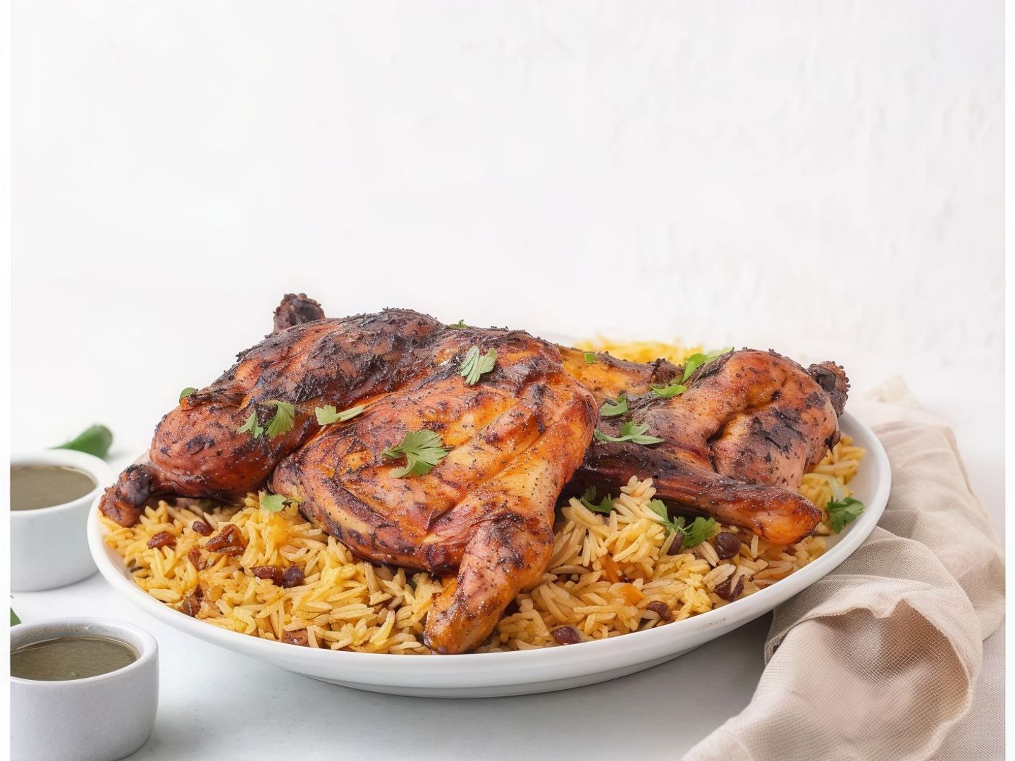 حبة دجاج على الفحم مع الأرز
