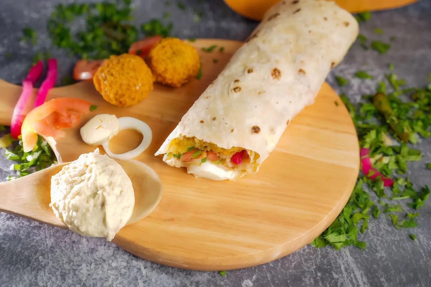 Mix Falafel Hummus, Eggs And Cheese