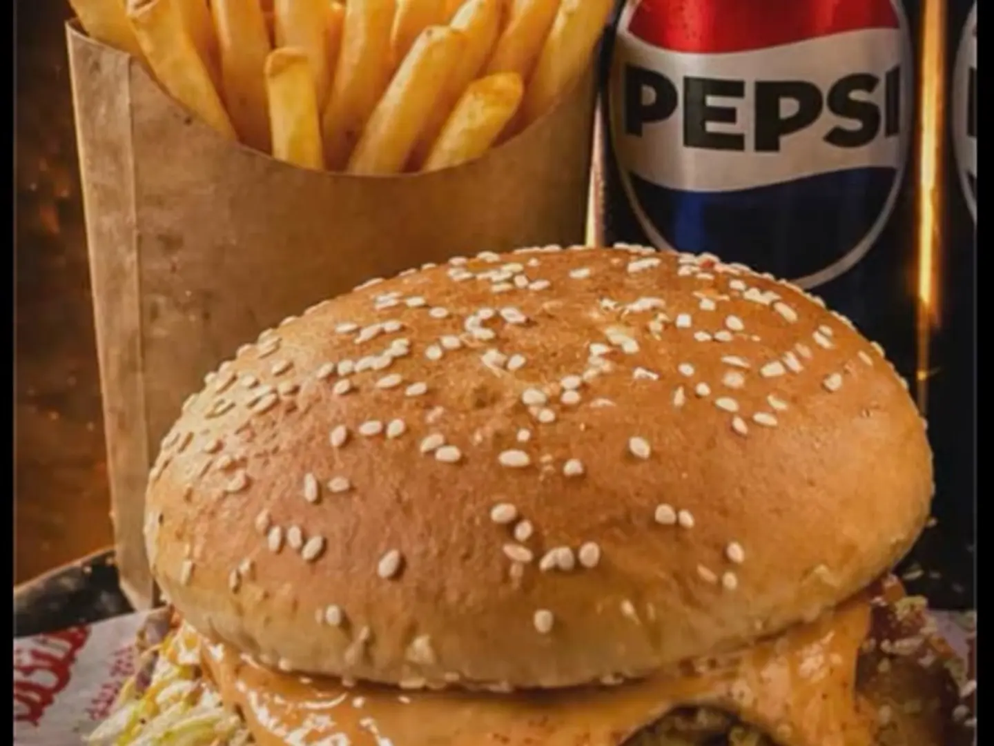 Grilled Beef Burger Combo Over Charcoal