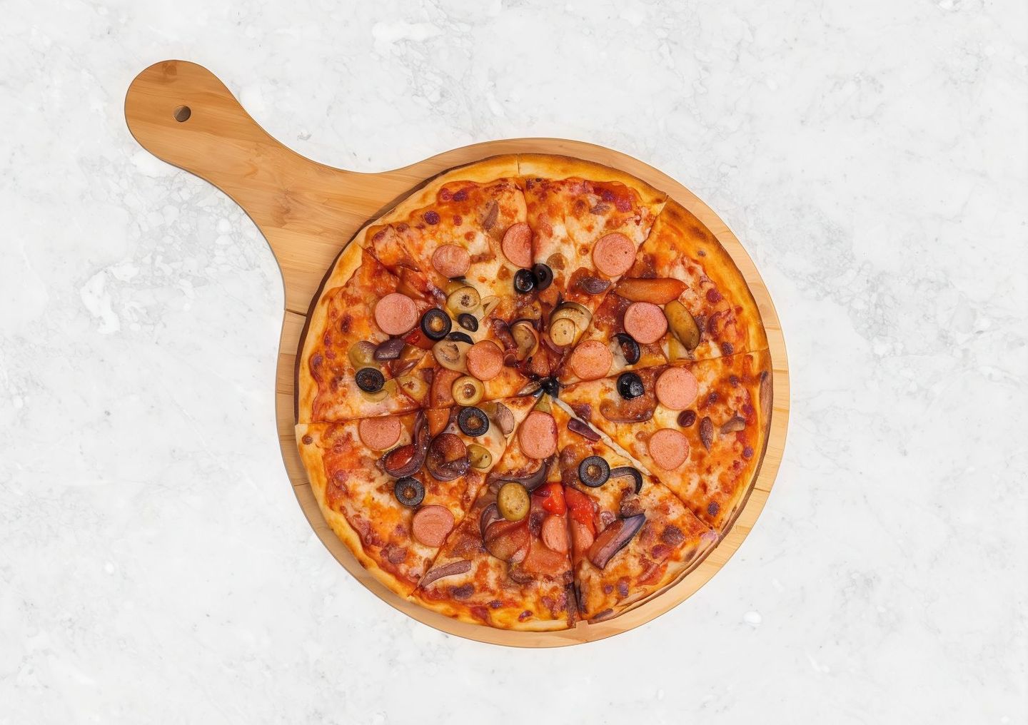Large Hotdog Pizza With Vegetables