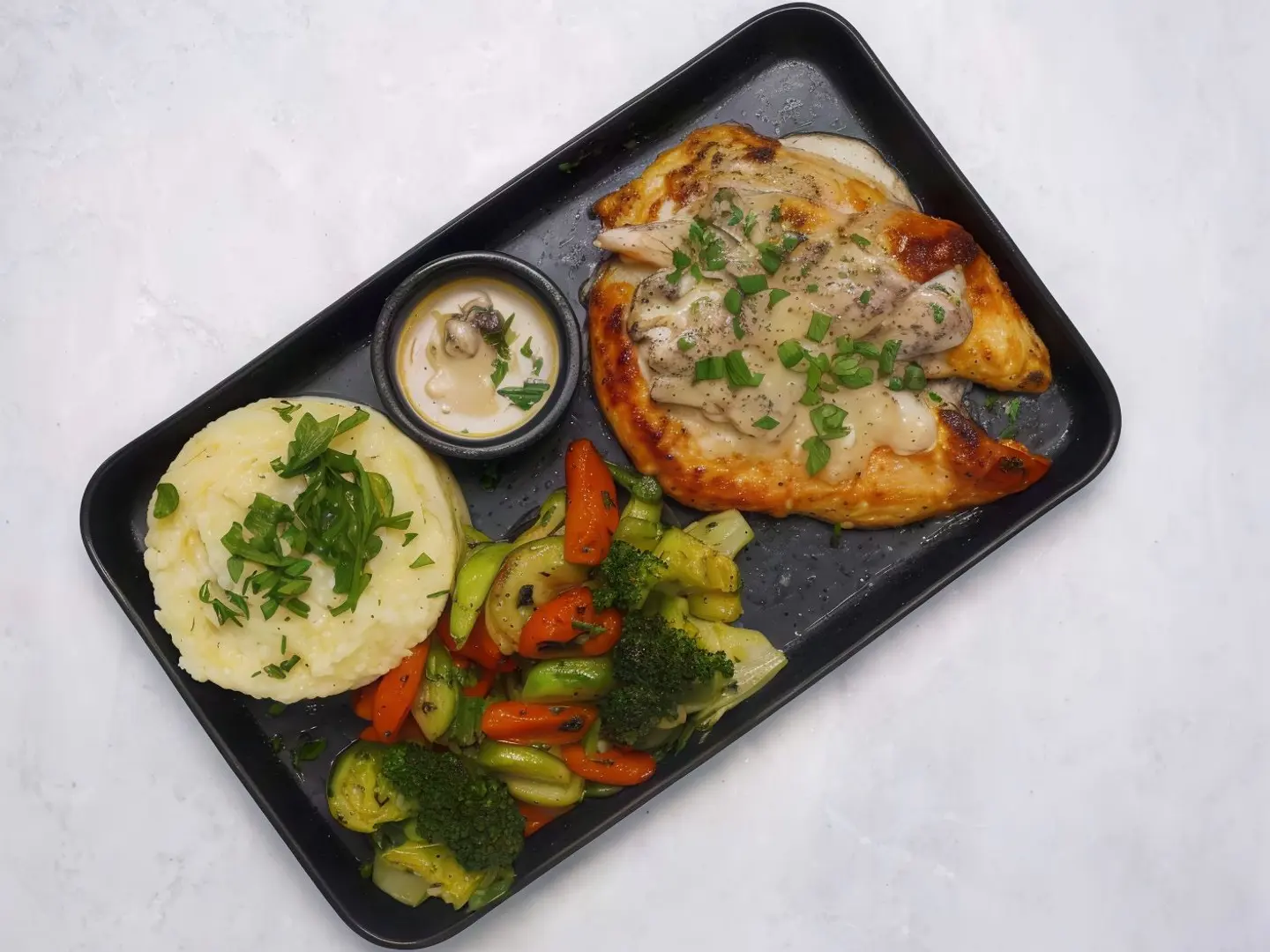Chicken Steak With Vegetables And Mashed Potatoes