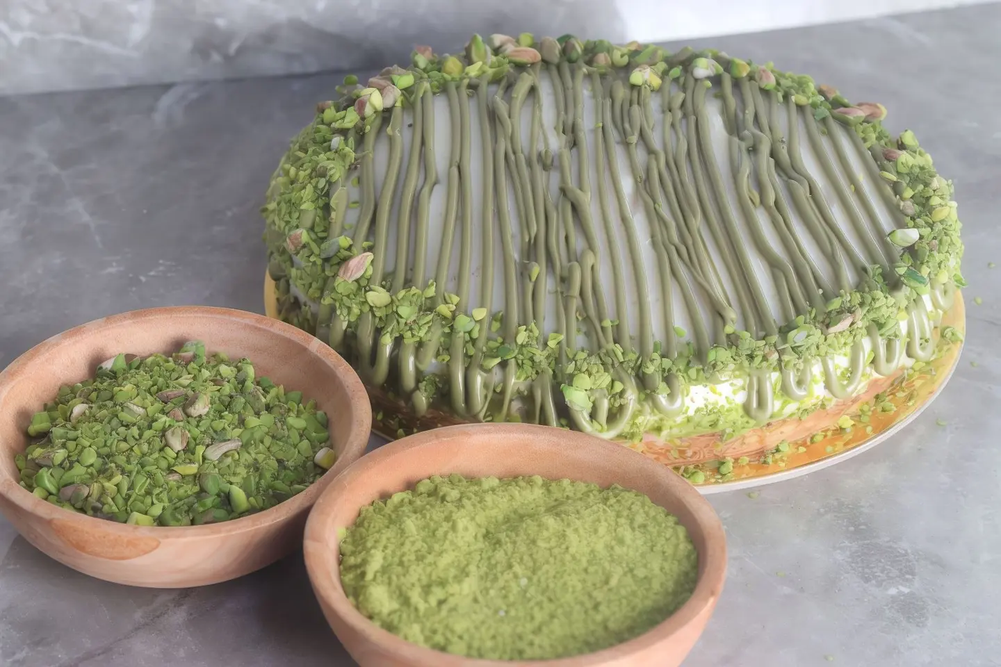 Basbousa With Custard And Pistachios