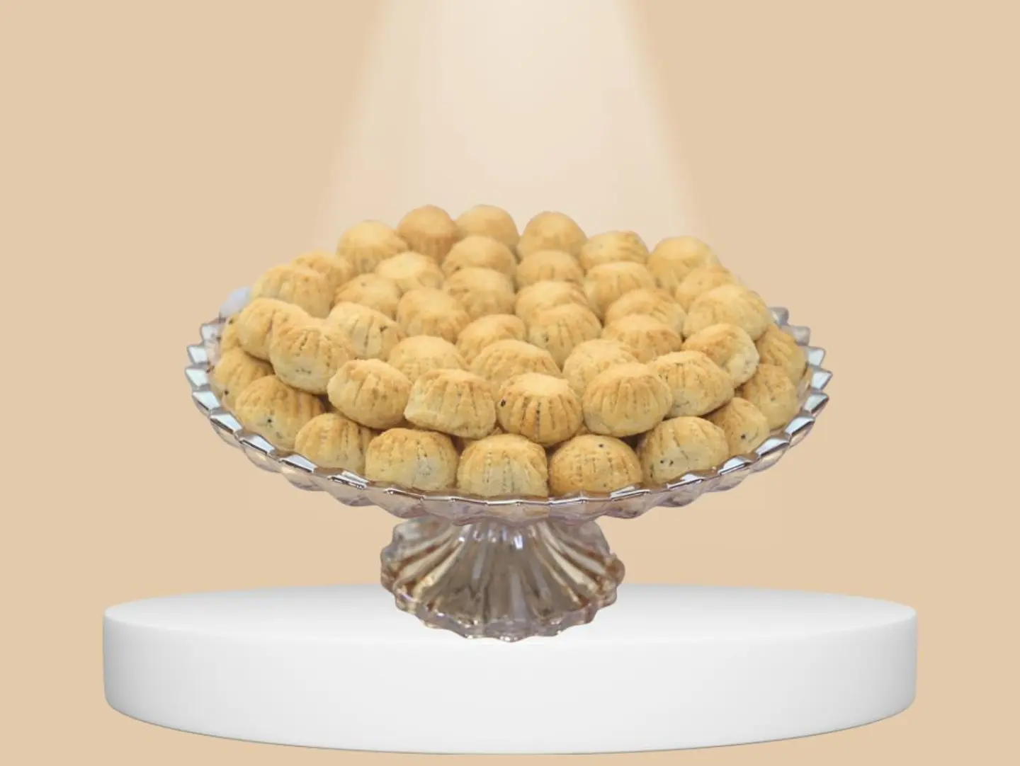 Round Glass Base, White Patterned