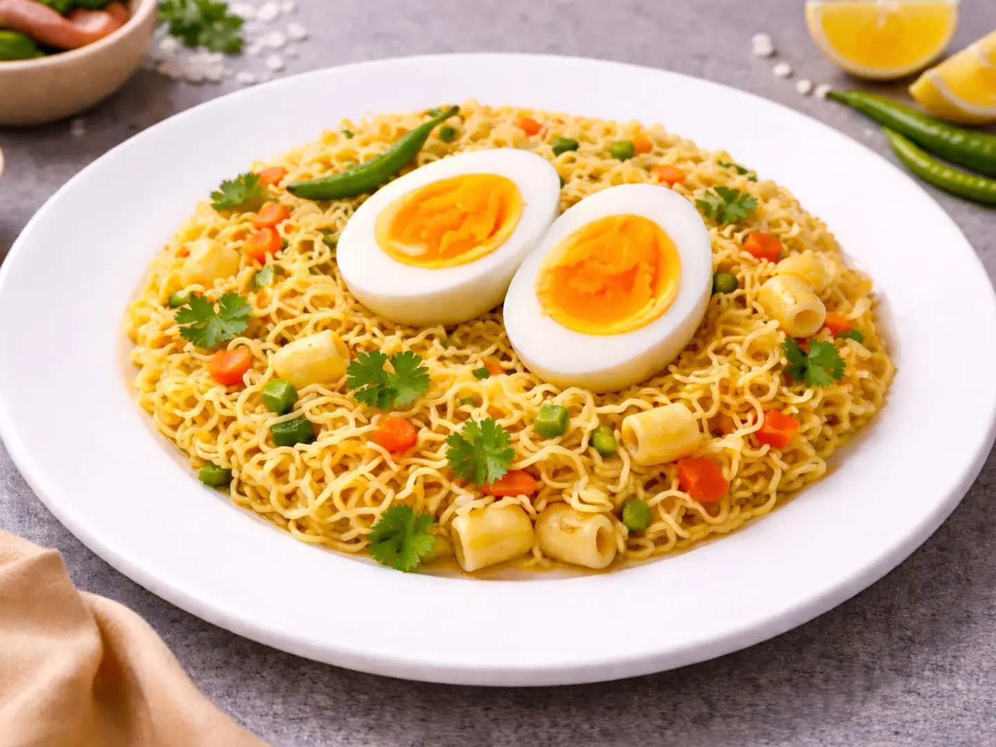 مكرونة مشكلة مع بيض مسلوق