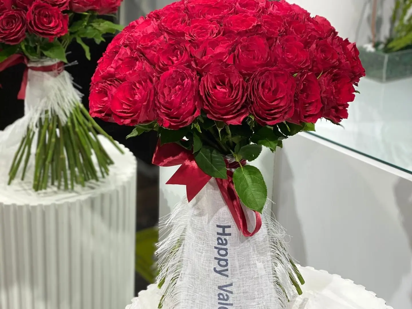 Red Bouquet With Valentine's Day Ribbon