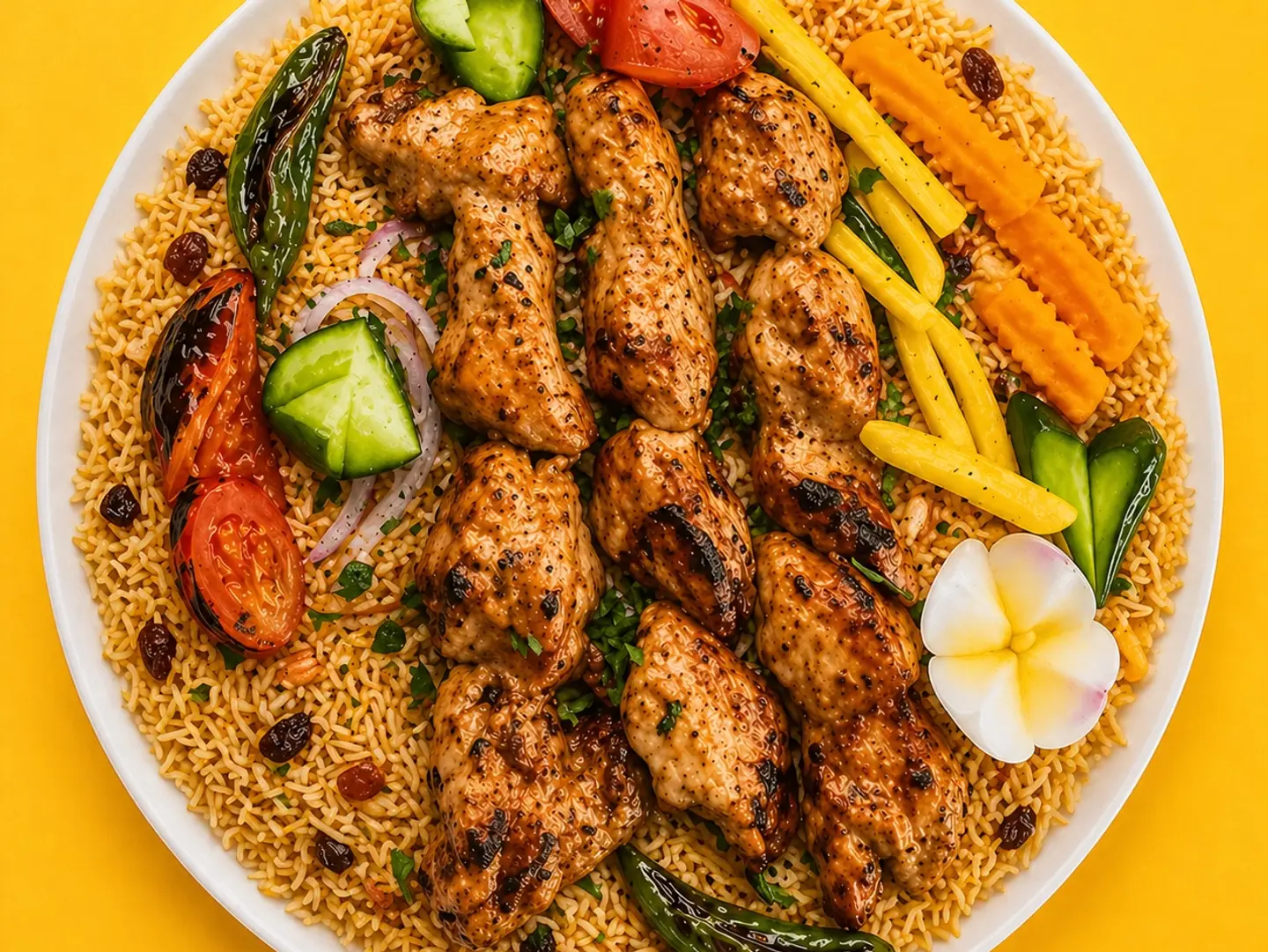 شيش طاووق مع الرز بخاري