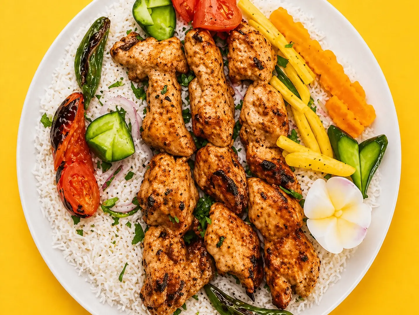شيش طاووق مع الرز البرياني