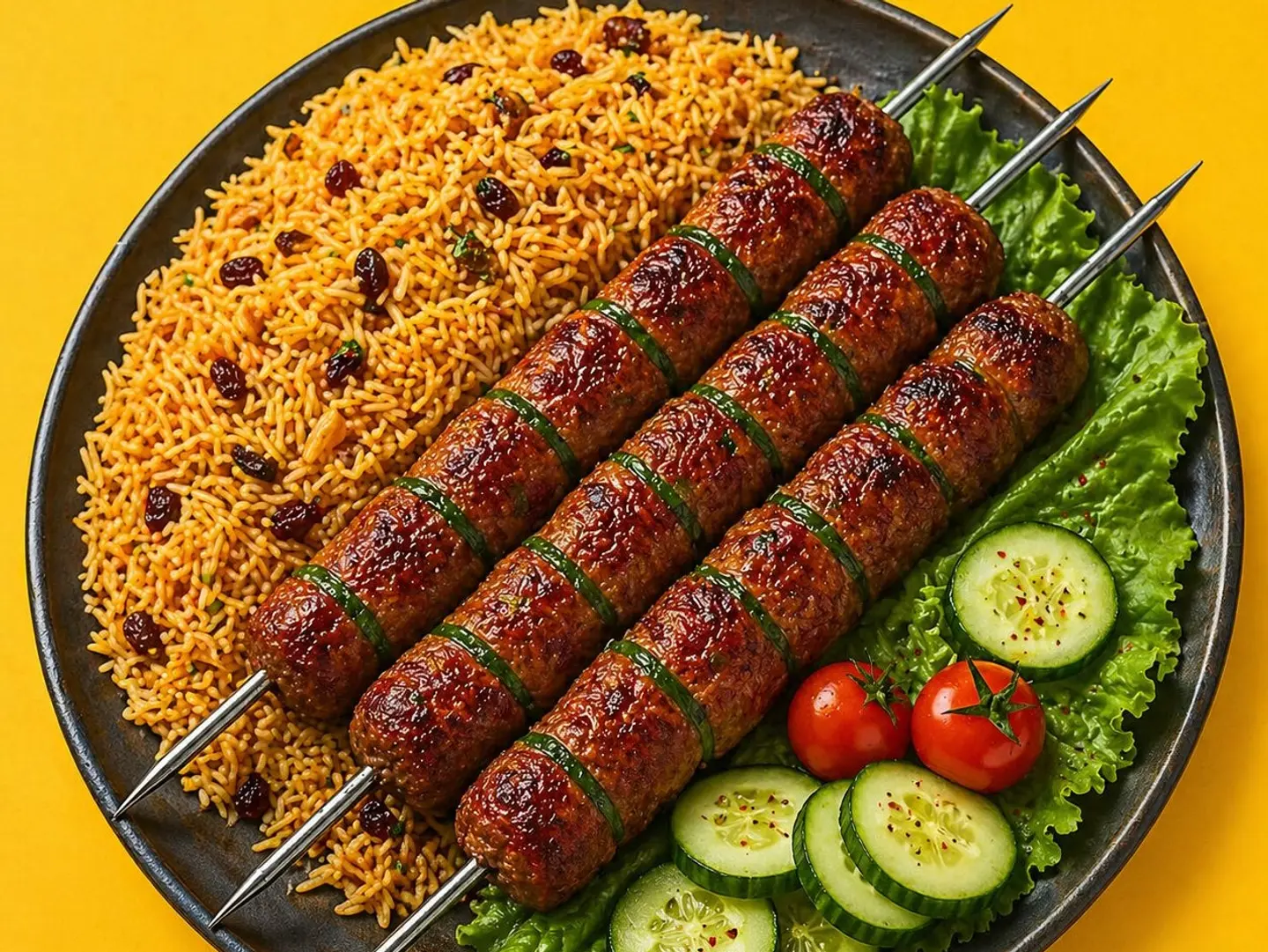 كباب لحم مع الرز البخاري
