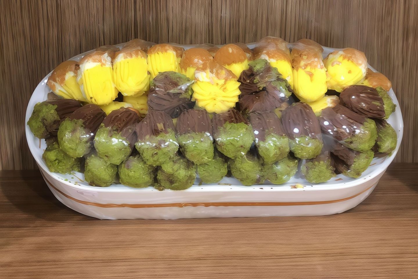 Peti Fours In The Form Of A Velvet Wooden Plate