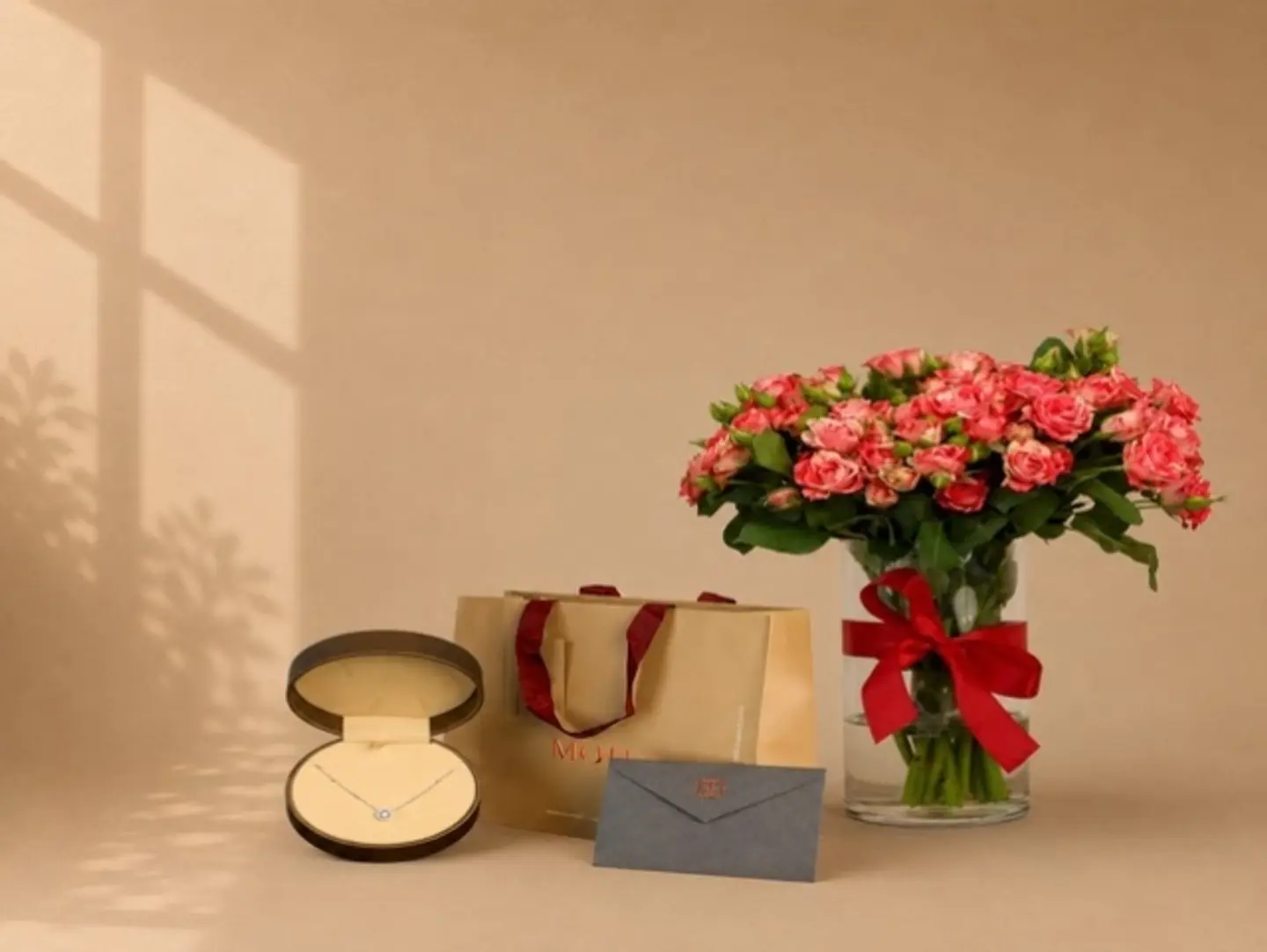 Roses Vase And Moh Necklace