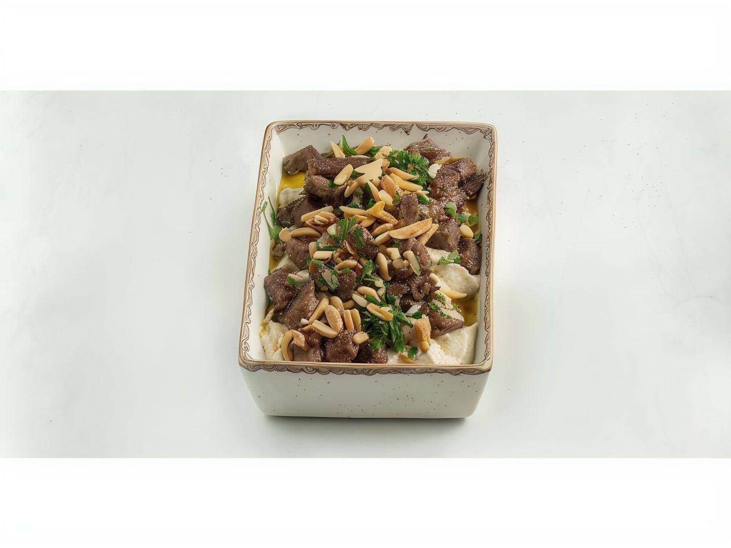 Hummus With Meat And Pine Nuts