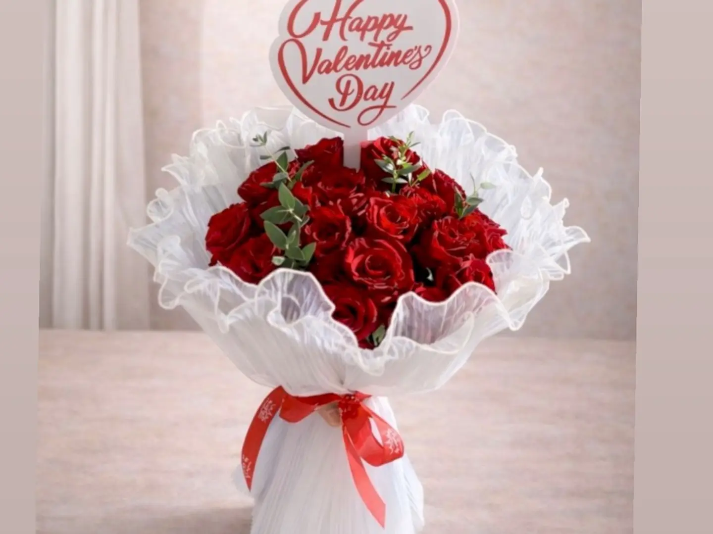Red Bouquet With White Packaging 1118