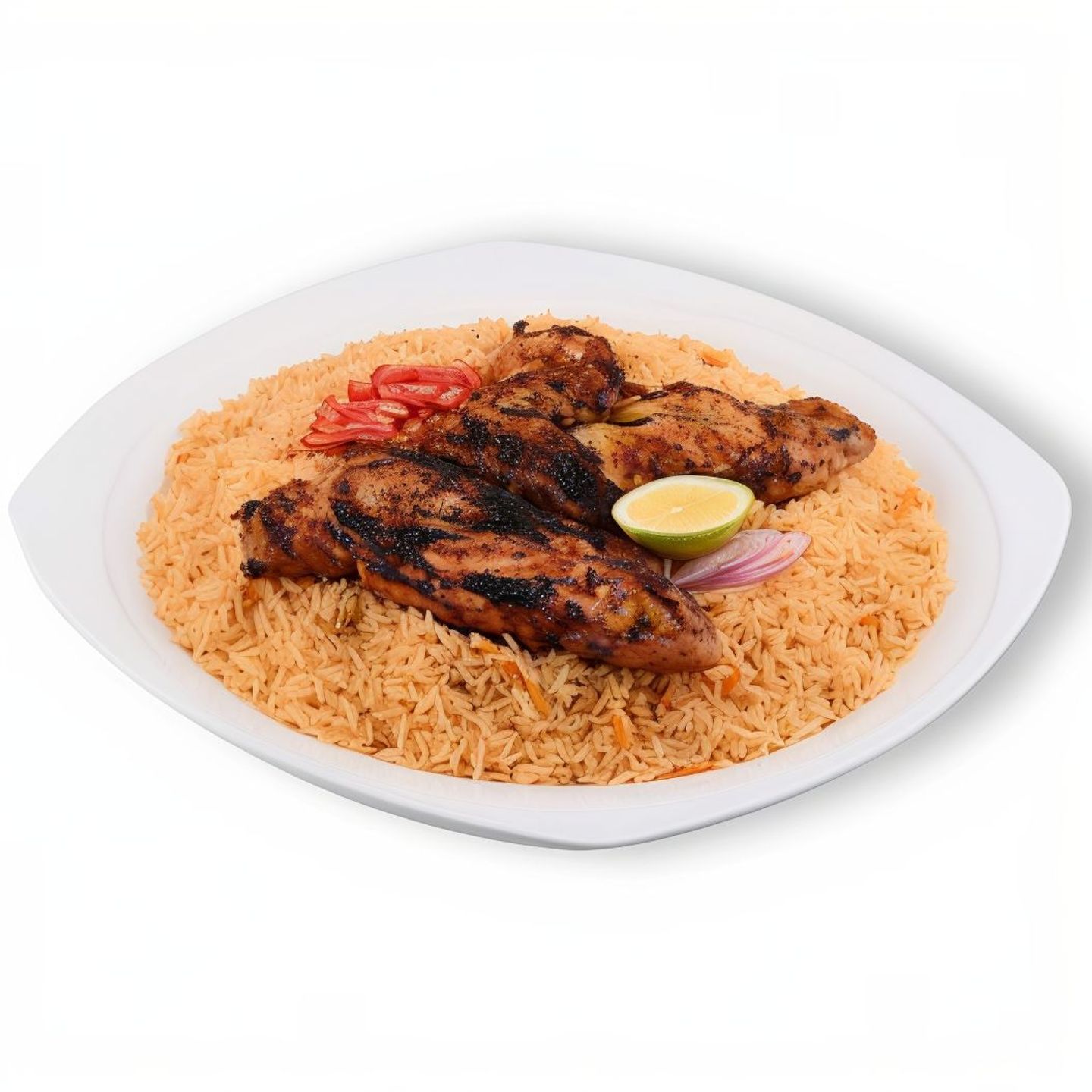 نص دجاج على الفحم مع الارز