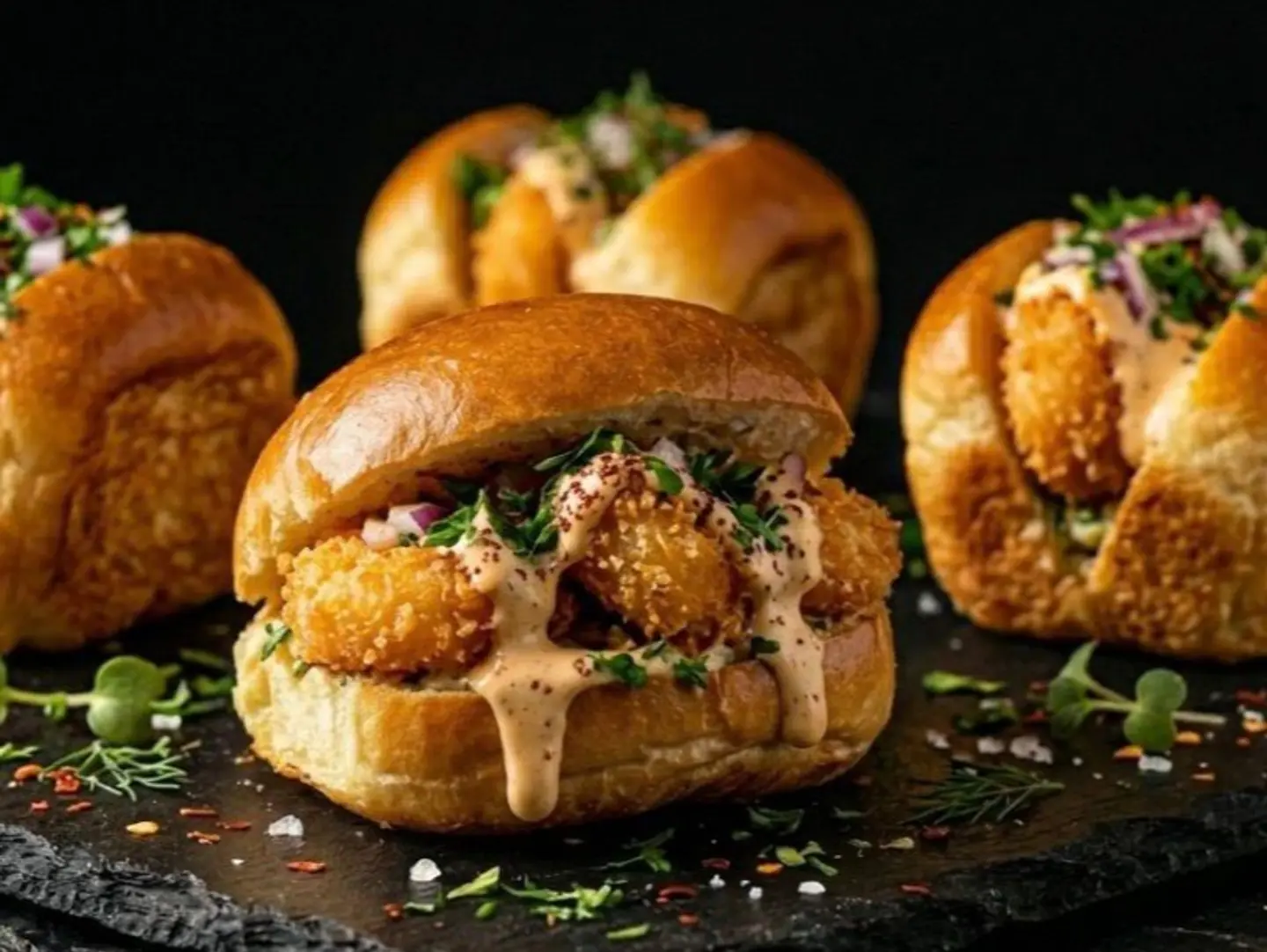 Three Bite Mini Crispy Shrimp Sandwich