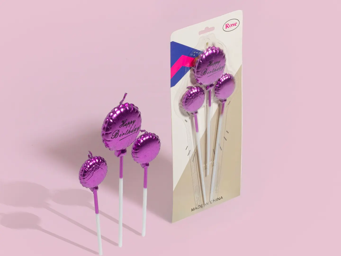 شمعة عيد ميلاد سعيد على شكل بالون بنفسجي