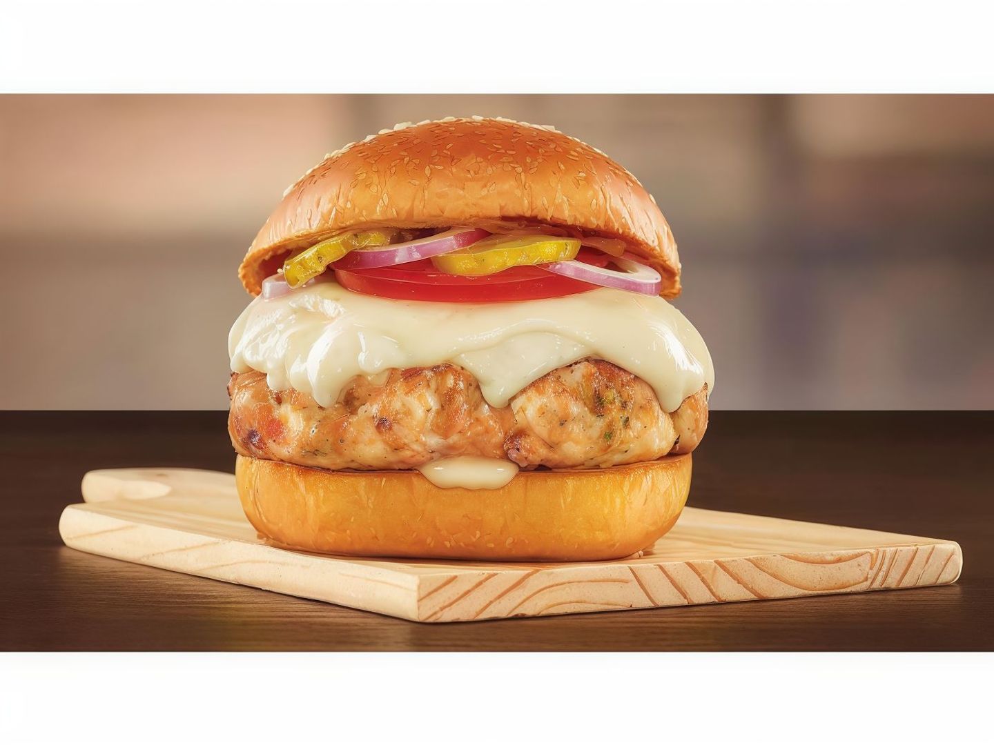 Grilled Chicken Burger With Cheese And Eggs