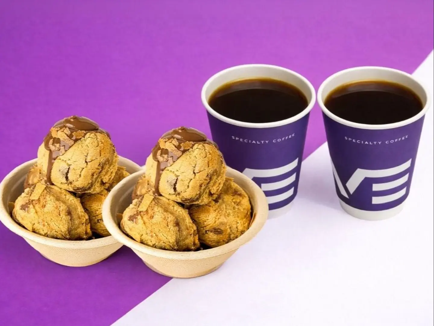 2 Scoops Of Cookies, 2 Medium Coffees (Cold Or Hot)