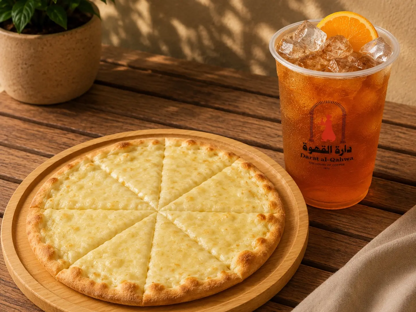 مناقيش جبنة عكاوي مع شاي الخوخ المثلج
