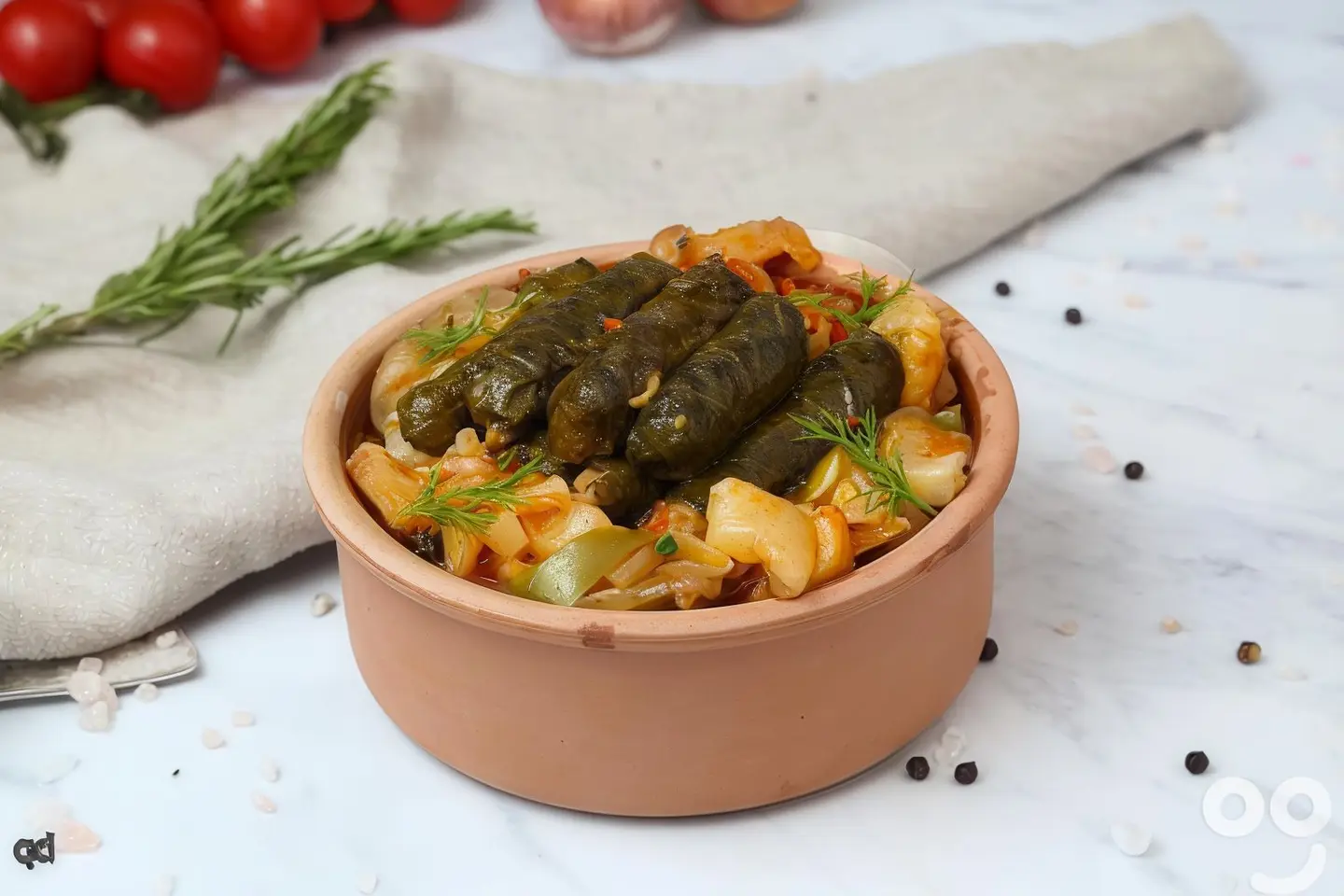 Grape Leaves Tagine With Trotters Served With Soup And Rice