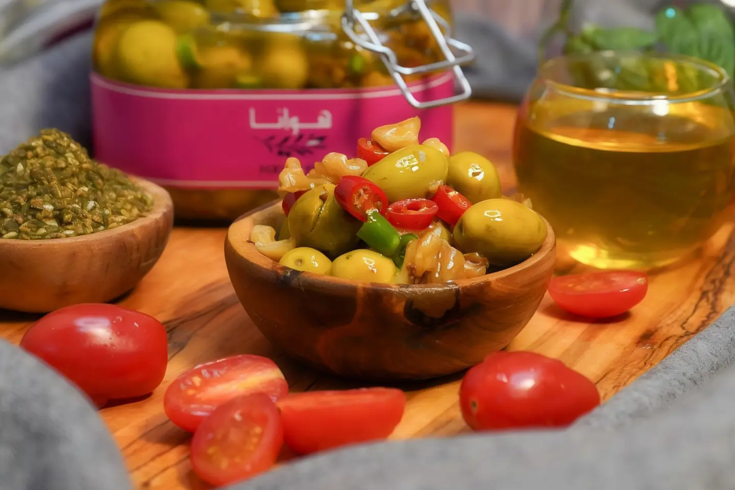 Green Olives, Walnuts And Pepper