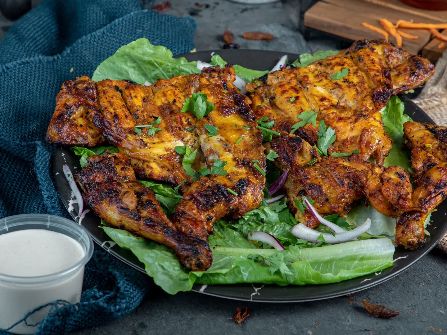 Half Grilled Chicken On Charcoal